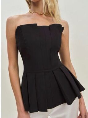 Reformation Black Strapless Pleated Peplum Top